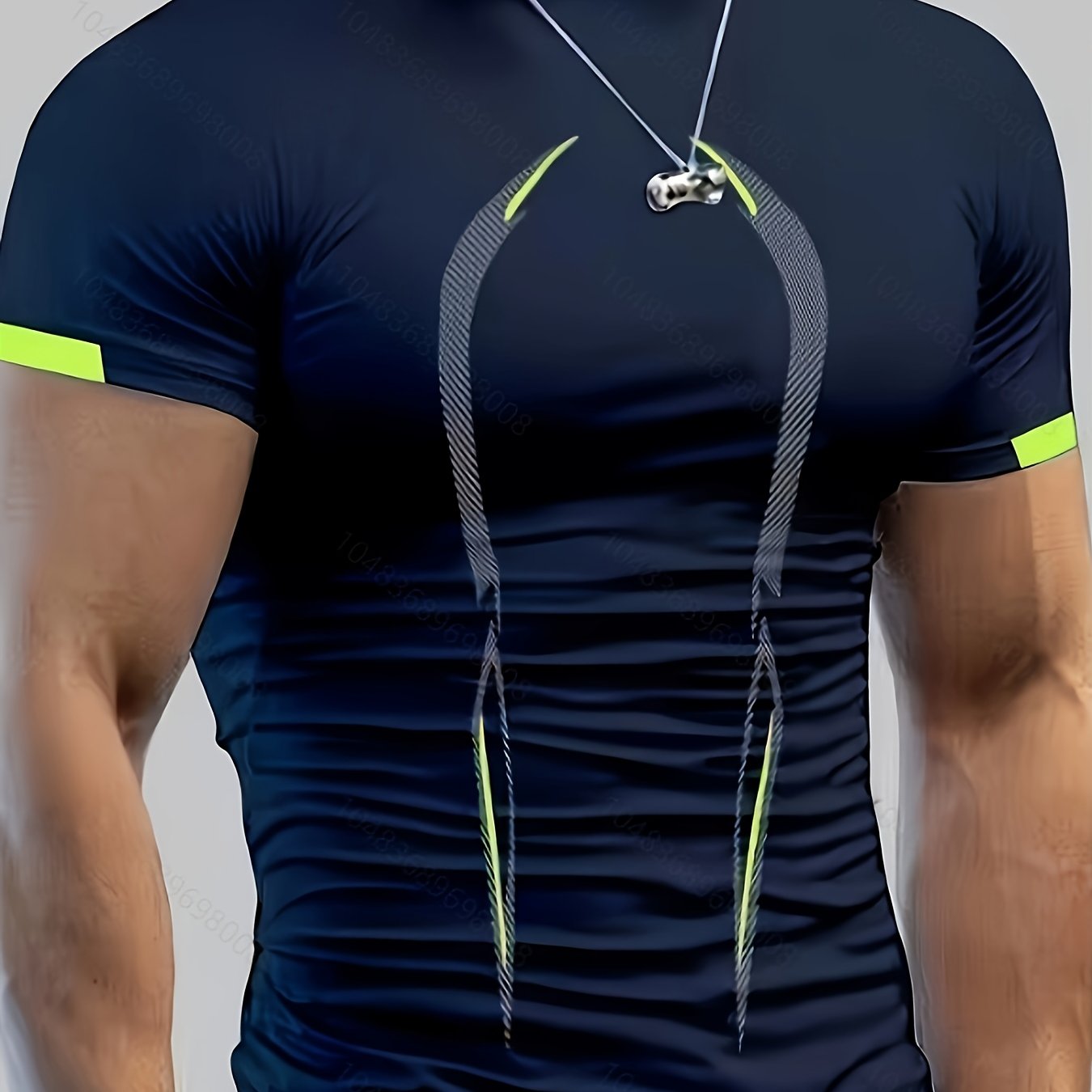 TEMU Color Block Pattern Slim Neck And Short Sleeve T-shirt, Breathable And Quick Tops For Men's Summer Fitness Training And Outdoors Sports Wear