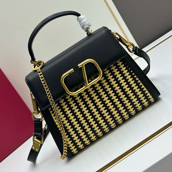 Knitting handbag designer bag crossbody Shoulder Bags Using bamboo and leather weaving tote bag Adjustable shoulder strap wallet V Sling pur