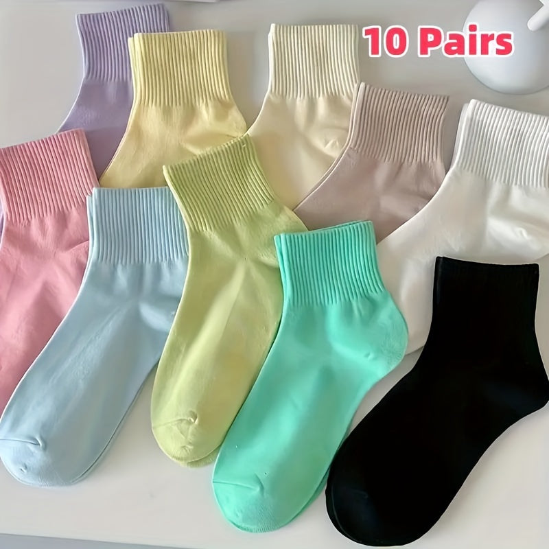 TEMU 10 Pairs Of Four-season Candy-colored Fashionable Personality Short Socks Comfortable Versatile Women's Socks