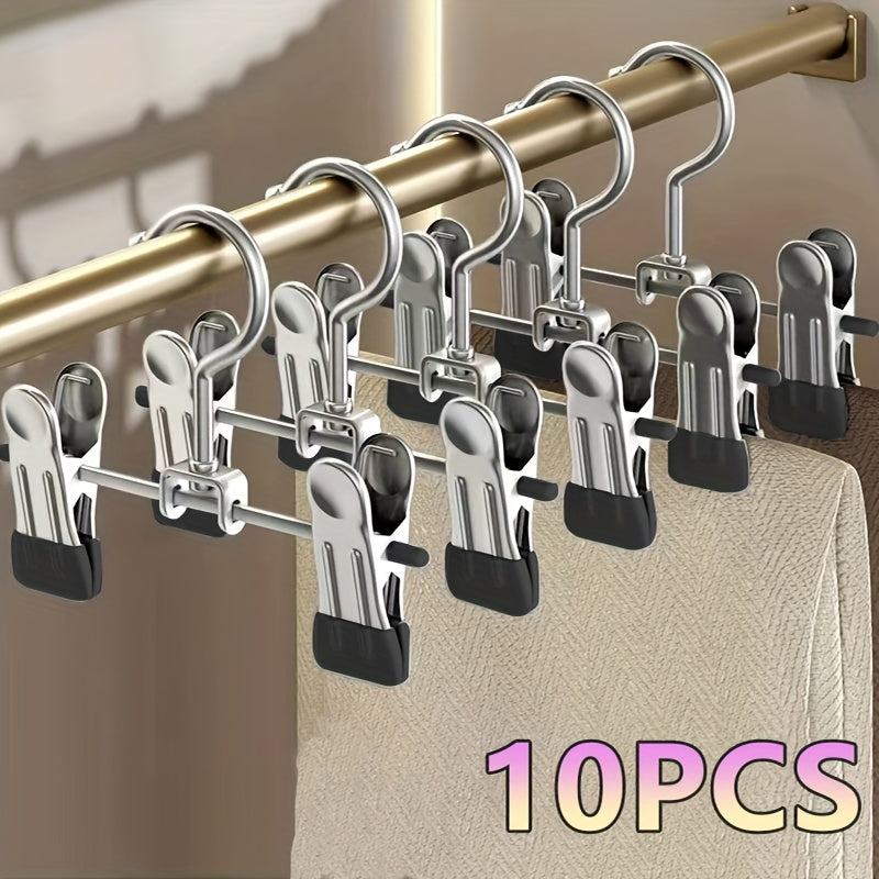 TEMU 10pcs Heavy-duty Metal Pants Hangers With Black Rubber Grips - Ideal For Clothes, Socks, Skirts, And Hats - Durable Powder-coated Finish,