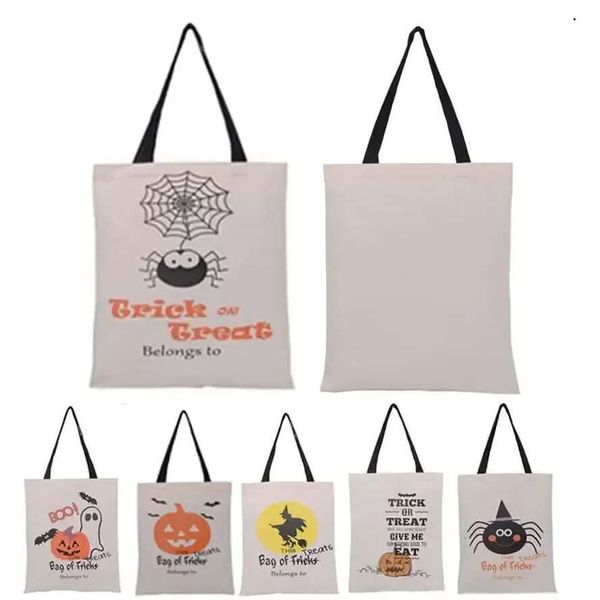 Halloween Candy Bag Party Portable Drawstring Pocket Bat Letter Print Tote Bags Canvas Cartoon Trick Or Treat Kids Casual Gift Sack