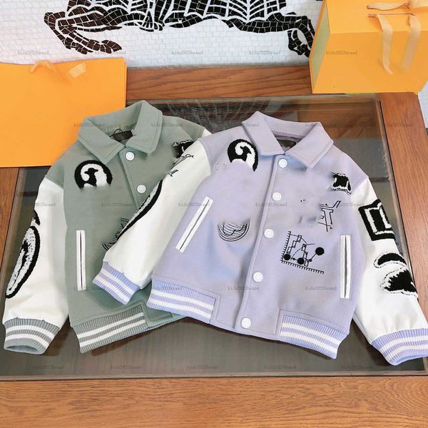 New baby designer jacket winter kids clothes Woolen fabric girl boy Outerwear Size 100-150 Plush pattern lapel toddler coat