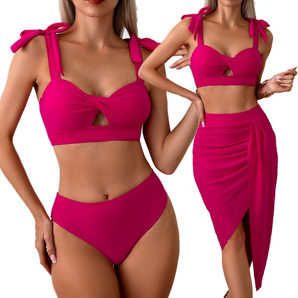 New European and American Style Buttocks Wrapped Women&#039;s Three Piece Bikini Swimsuit