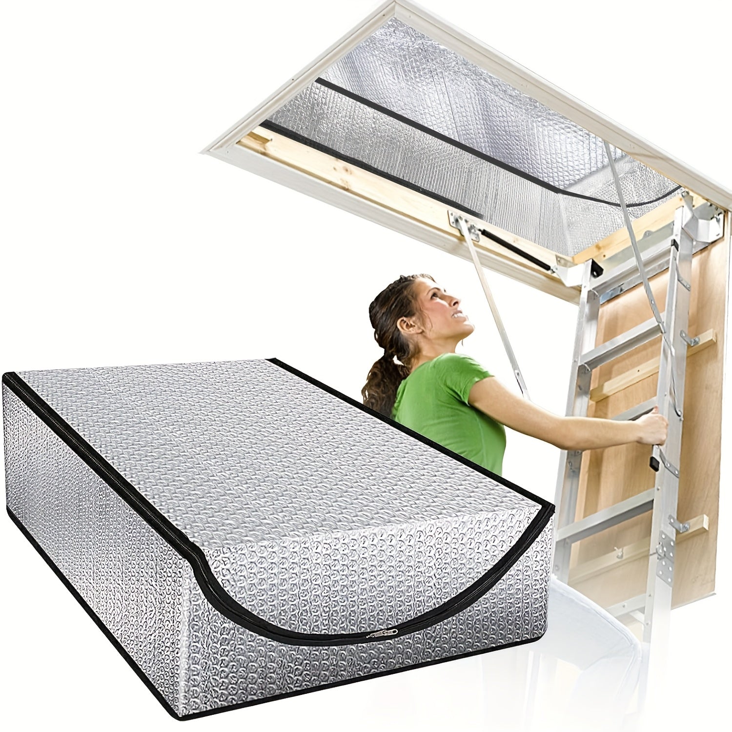 TEMU Attic Door Insulation Cover, 25" X 54" X 11", Stairs Zipper Door For Attic Ladder Pull Down System, Weatherproofing Shield For , Winter Cold,