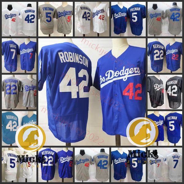 Mens #42 Jackie Robinson Baseball Jersey Stitched #5 Freddie Freeman #7 Julio Urias #22 Clayton Kershaw Jerseys S-3XL