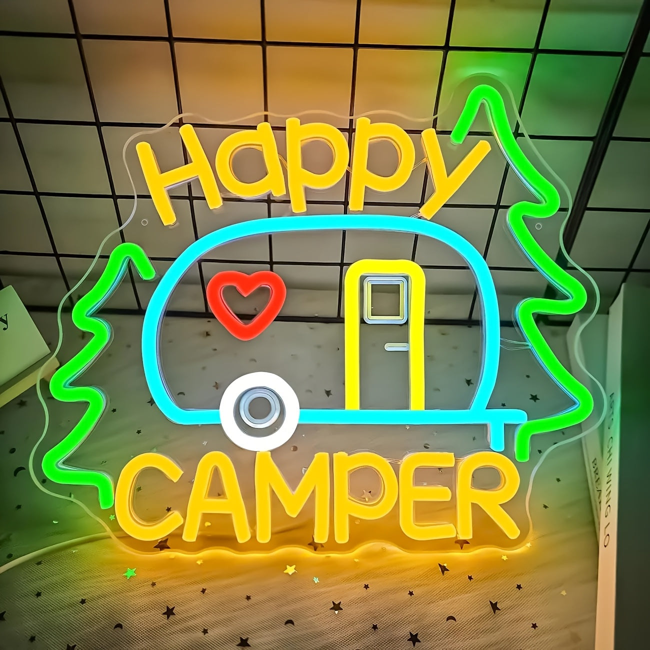 TEMU Neon Sign - Usb-powered Led Wall Decor With Rv & Camping Elements, Lighting Display For Campsites, Gifts, And Camping Enthusiasts, Rvs And