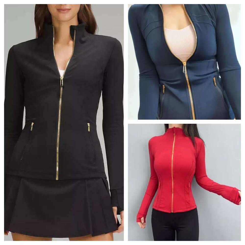 Yoga Define With Gold Zipper Women&#039;s Workout Sport Coat Fiess Gym Jacket Activewear Running Sports Top Solid Zip Up Training Sweatshirt Jogging
