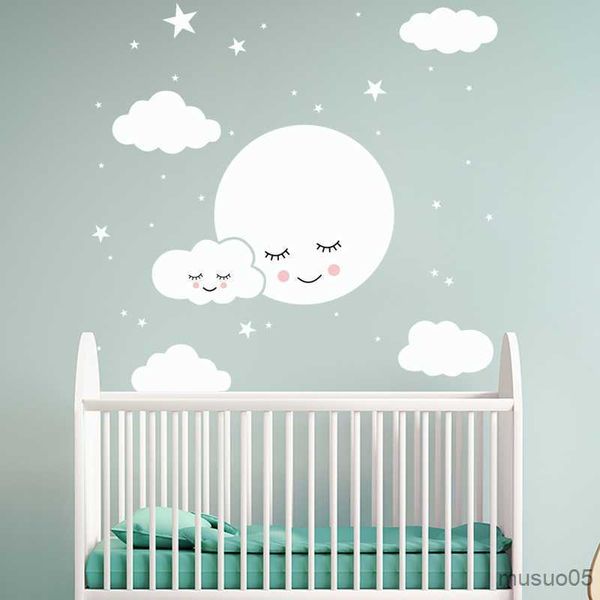 Kids&#039; Toy Stickers White Cartoon Cloud Stars Wall Sticker Kids Baby Rooms Decorations Mural Bedroom Wallpaper Home Decals Nursery Stick