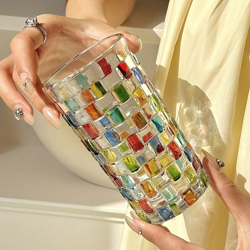TEMU 2pcs-4pcs Hand-painted Square Lattice Woven Glass Water Glass Juice Glass Whiskey Glass Hand-painted Colorful Glass Beer Glass, , Entertaining
