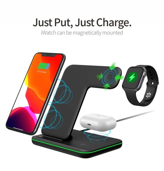 3 in 1 Wireless Charger Stand 15W Qi Fast Charging Dock Station for Apple Watch iWatch S8 AirPods Pro For iPhone 14 13 12 XS XR