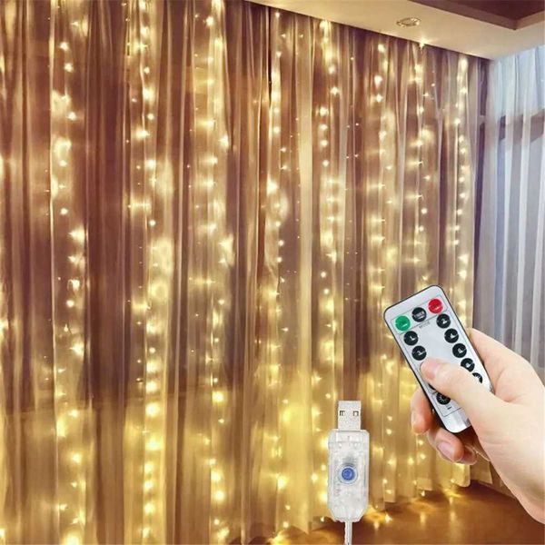 Navidad 2024 USB LED String Light 8 Mode Christmas Tree Curtain Light Decor for Home Decorative New Year 2025 Noel Lamp Z241203