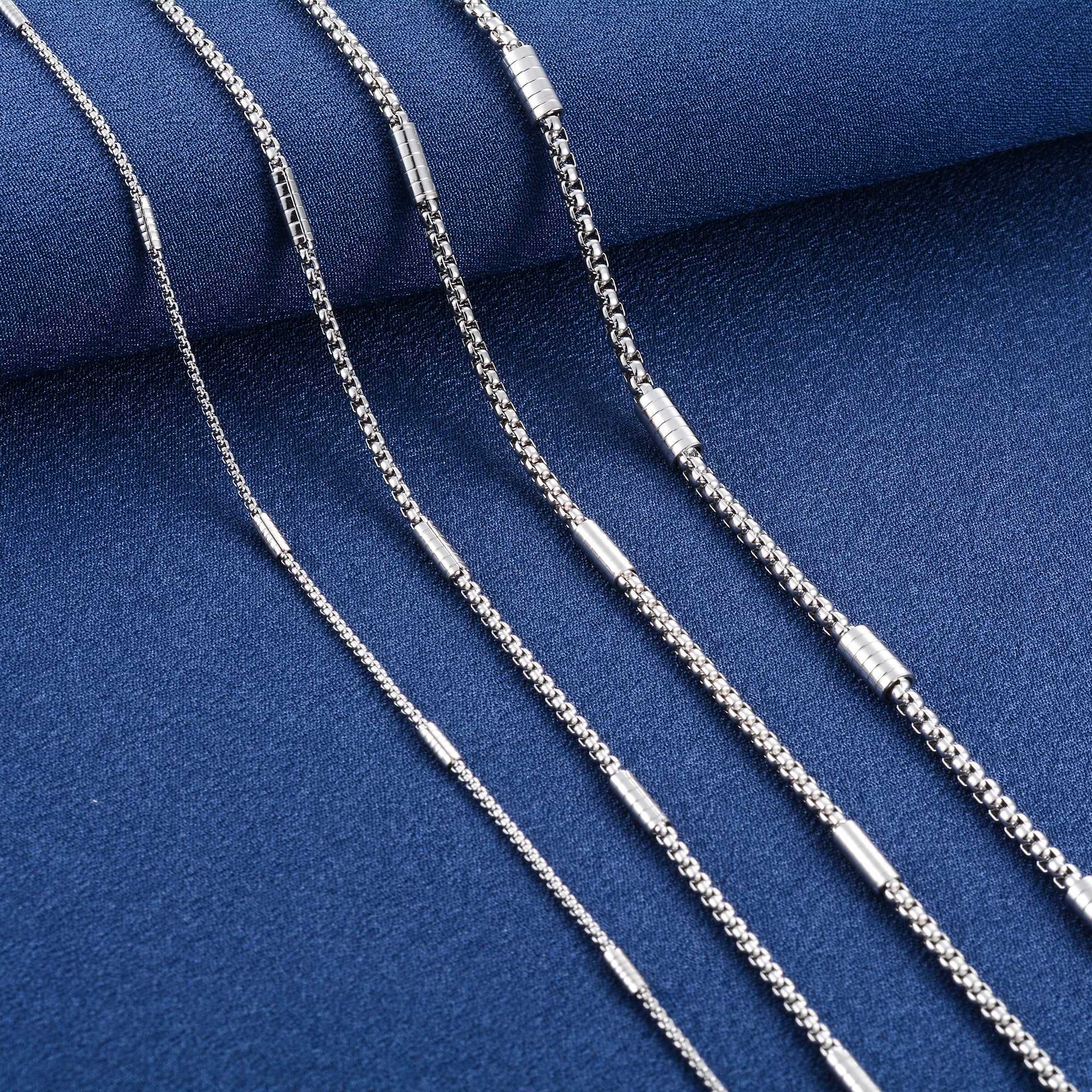 Mens Womens Square Box Chain Cylinder Long Necklace Stainless Steel Jewelry Accessories for DIY Gift Waterproof ChokerX240919