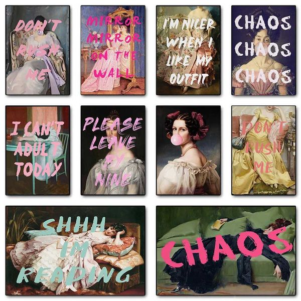 Interesting Renaissance art piece shh I am reading Bubblegum ladies portrait retro canvas poster wall art pictures home room decoration Y241