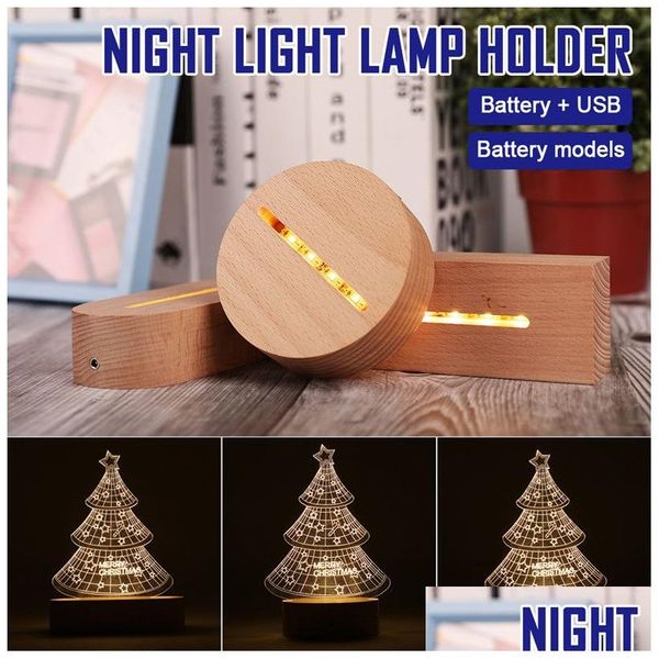 5Pcs-Set Night Lights 3D Wooden Lamp Base Led Table Light Bases For Acrylic Warm Lamps Holder Lighting Accessories Assembled Holders Dhpmr s