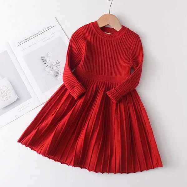 New Years Red Long Sleeve Sweater Dress Girls Princess Baby Girl Clothes Sweet Tutu Par Dresses Christmas Little Girl ClothesXJ241212