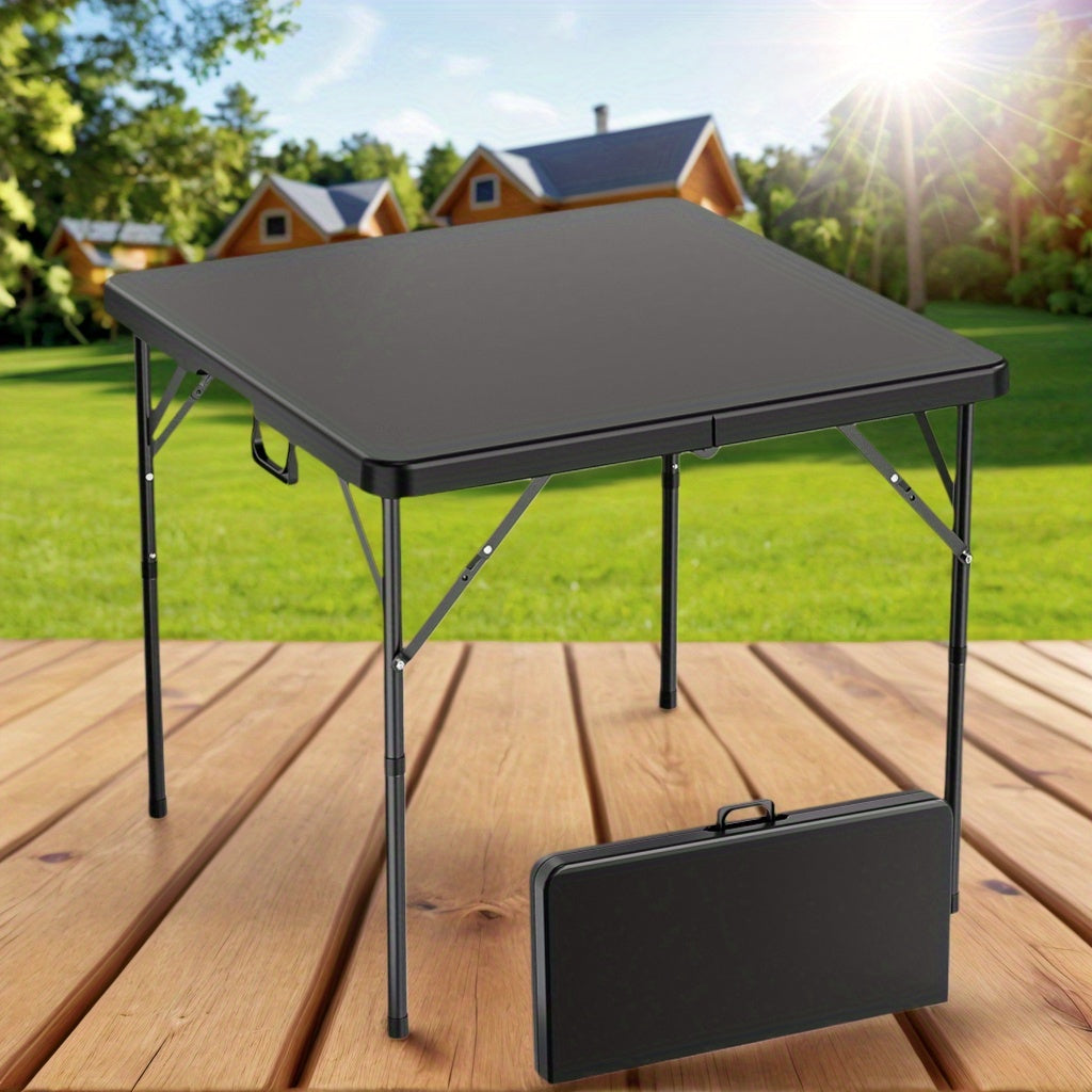 TEMU Bonnlo 34 Inch Folding Card Table Square Bi Folding Hdpe Tabletop Sturdy Metal Frame Lock Design For Stability Indoor Outdoor Use Black- White