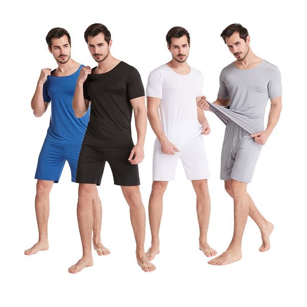 Men&#039;s Sleepwear Ice Silk Sleepwear Men Solid Men Summer Pajama Sets Pijama Shorts With Shirt Plus Size Casual Comfort Sleepwear Pyjamas