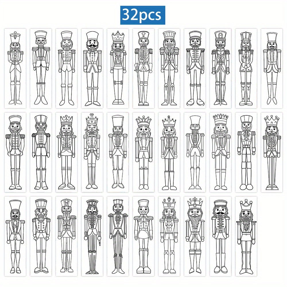 TEMU 32pcs Nutcracker Soldier Coloring Cartoon Bookmarks, Walnut Clip Bookmark With Stackable Christmas Soldier Decorations, Non-duplicate Exquisite