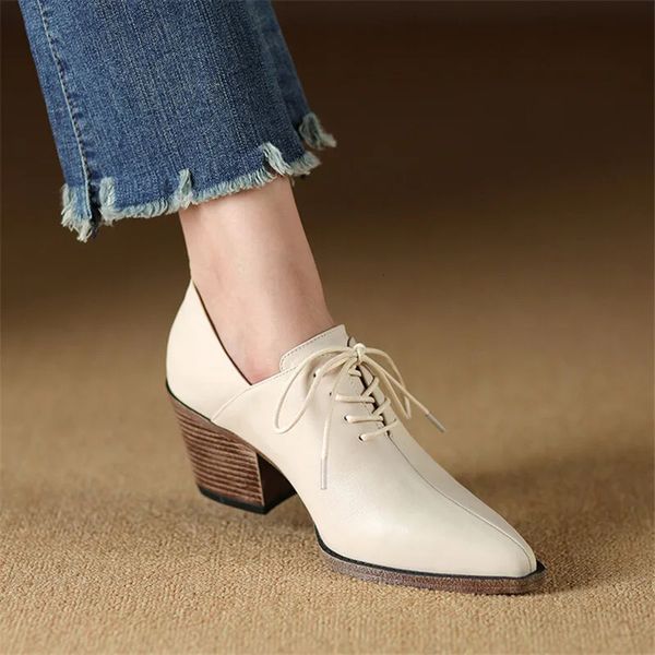 Spring Genuine Leather Womens Shoes Pointed Toe Womens Shoes Pumps Fashion High Heels Loafers Womens Shoes Short and Fat High Heels Black 24