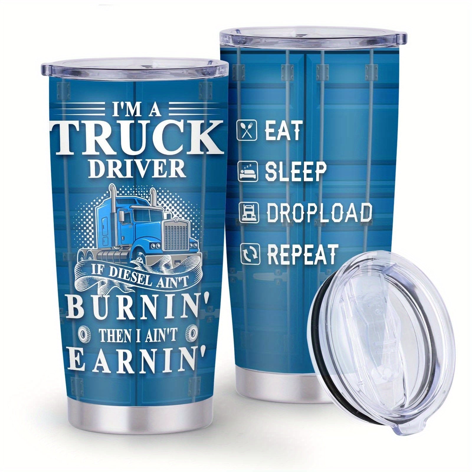 TEMU 1pc-20oz Truck-themed Water Cup, Stainless Steel, Coffee Cup, With Lid, Perfect Christmas And Birthday Gift For Husband, Son, Nephew And