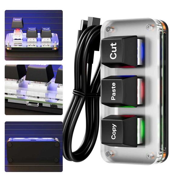 RGB Ctrl X C V Shortcut One Handed Keyboard Hotswap 3-Key ro Keypad USB Type-C Programmable Keyboard for Working and Gaming Z250111