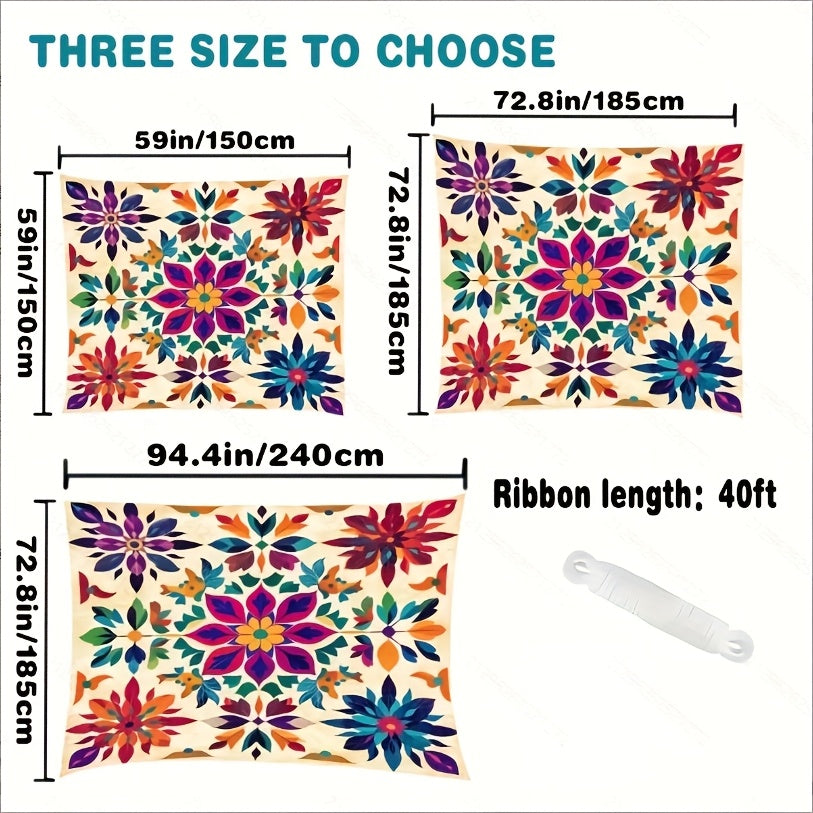 TEMU 1pc Bohemian Mandala Pattern Gradient Canopy Beach Sunshade Curtain - Thickened Sun Protection, 6-person Capacity, & Storage, Excludes Poles,