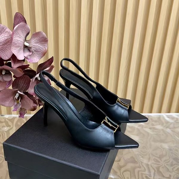 Women&#039;s Slingbacks Dress Shoes Pumps Cowhide Hardware buckle Pointed Toes Stiletto heel sandals party evening shoes Luxury designers hi