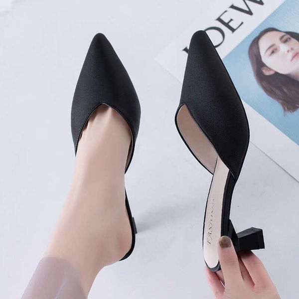 Thin Heels Pointed Toe Med Female Shoes Ladies&#039; Slippers Low Shallow Mules For Women 2024 Slides New Designer Fashion Bas