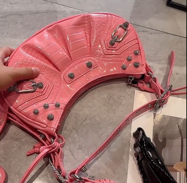 Evening Bags Denim Diamond Riveted Shoulder Messenger Bag Handbags Vintage Leather For Women Card Holder And Mirror