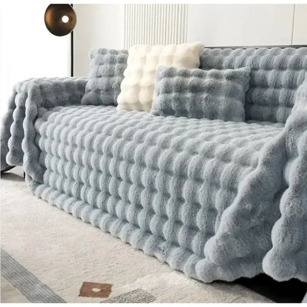 rabbit like plush sofa towel for winter warmth fluffy throw blanket super soft and smooth thick velvet sofa cover 241118