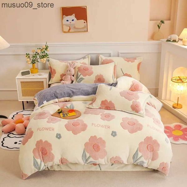 Bedding sets Thick Fleece Warm Flannel Coral Winter Duvet Cover Double Sided Velvet Bedding Set Single Double Queen King Size Quilt cover L2