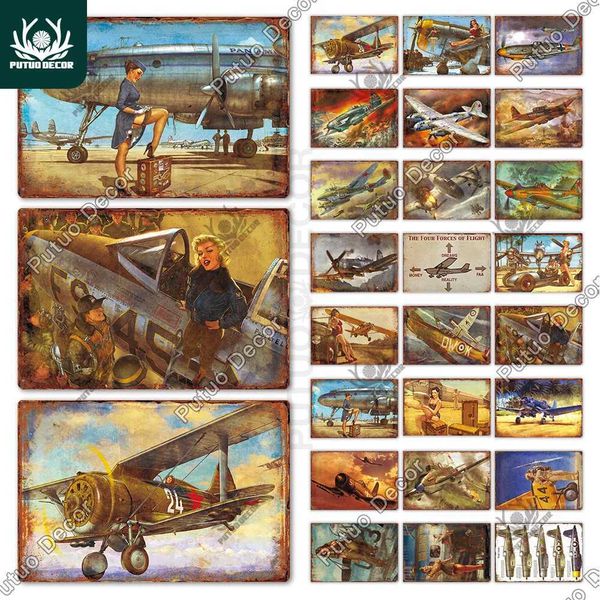High Quality Putuo Decor The Plane Vintage Tin Sign Metal Sign Decorative Plaque Wall Decor Man Cave Room Home Club Plate T250118