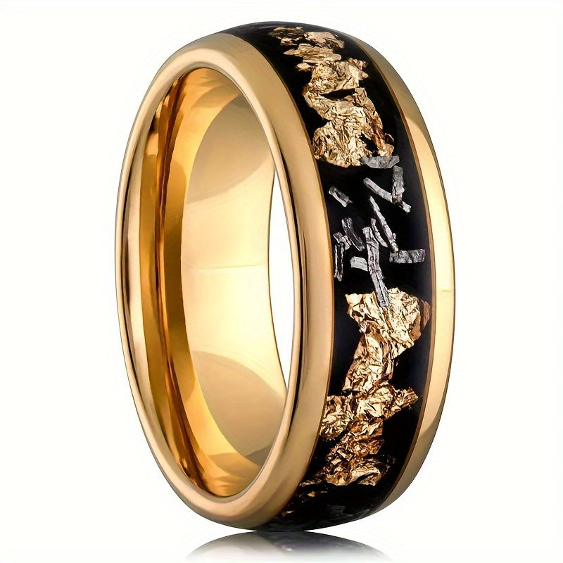 TEMU 1pc 8mm Men's Wedding - Heavy Duty Golden- Ring, Durable Tarnish-resistant Metal, Fit For Wedding, Anniversary, Engagement, Casual Attire -