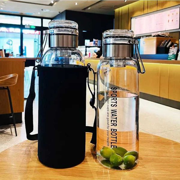 1.0-liter large glass water bottle with fabric heptaborosilicate glass beverage bottle with teapot outdoor travel cup W241026