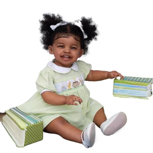 24inch Realistic Black Girl Lifelike Doll Baby Dolls Newborn Baby Doll with Black Curling Hair,Gift Set for Kids Age 3+