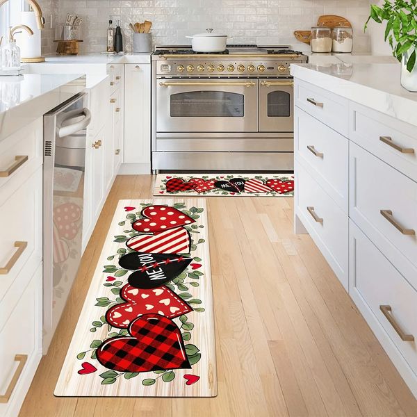 Valentine Kitchen tapete amor carpete de motivos de coração para a sala de estar a capacho de banheiro banheiro banheiro não deslocamento de