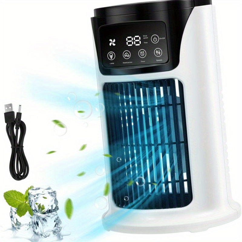 TEMU Portable Usb Air Conditioner Fan With 6 , 6h Timer, And 300ml Water Tank – Compact Desktop Cooling System For Home Or Office Use