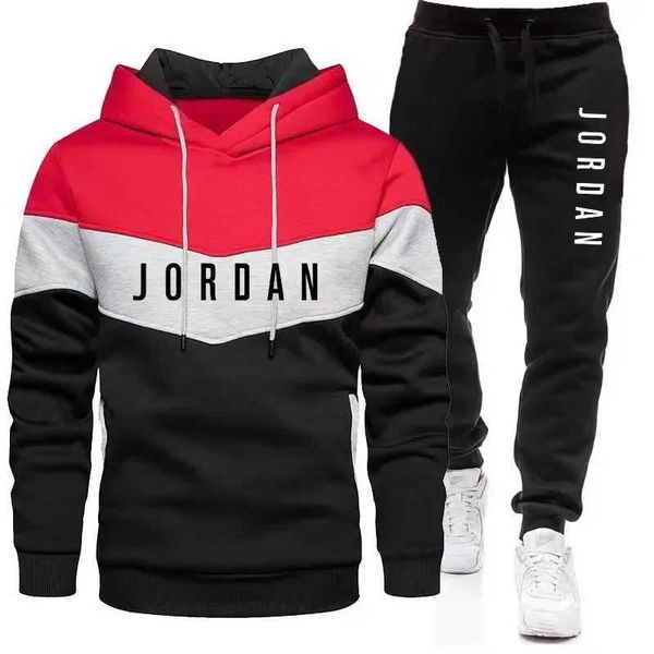 Ksuits 2024 Mens Casual Jogging Sportswear Conjunto de capuz e calça de moletom preta Moda