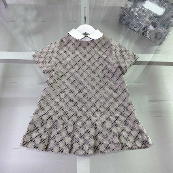 Popular girls dress Short sleeve dresses kids designer clothes logo grid full print lapel Dress High quality Various styles Girls skirts