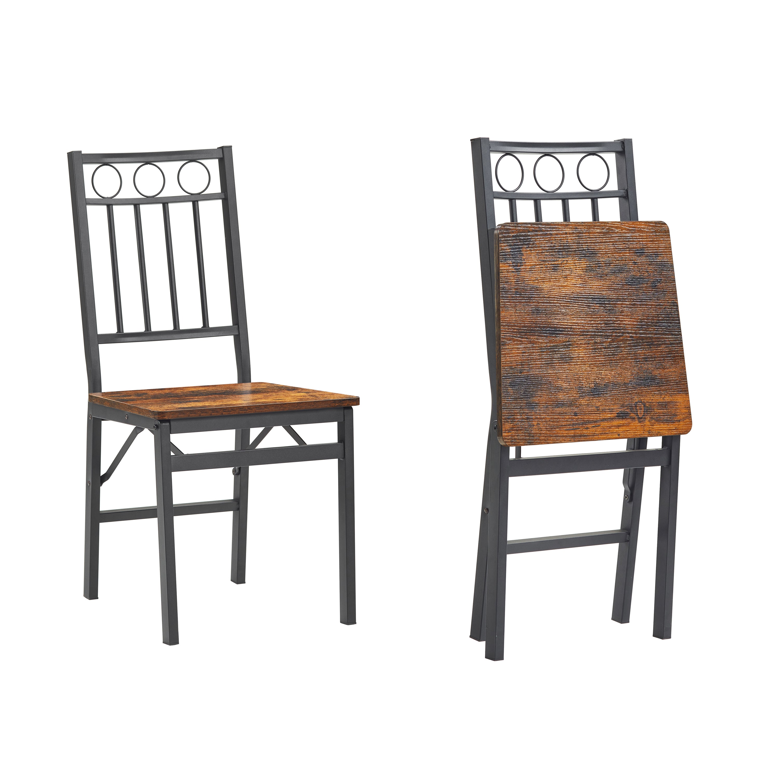 Folding Dining Chair Set of 2, Foldable Kitchen Chairs, Metal Frame, no Assembly Required, Easy to Store, Suitable for Small Spaces, Rustic Brown