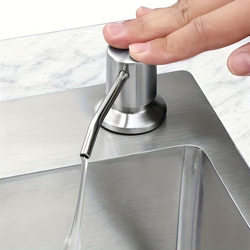 TEMU 1pc Stainless Steel Built-in Dish Soap Dispenser For Kitchen Sink, 11.15oz Capacity, Pump Head, With Tube Kit, Ideal For Kitchen And Bathroom