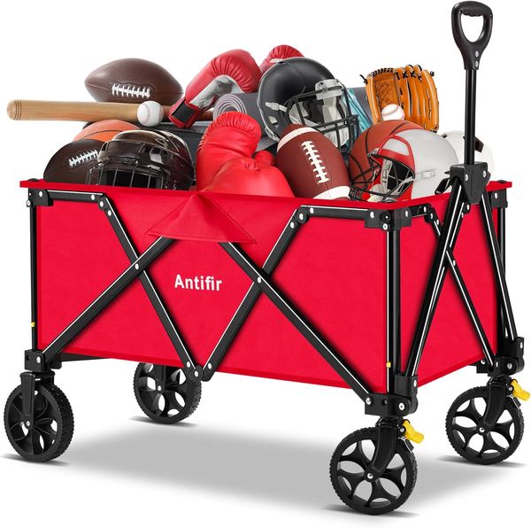 Heavy-Duty Collapsible Wagon Cart - Durable Folding Wagon with All Terrain Tires & Handbrake for Outdoor Use