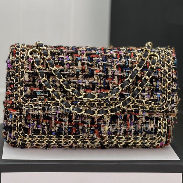 Fashion Designer bag Women CF Tweed Wool Knitting Shoulder Bag Designer Chain Handbag Multi Color Single Crossbody Bag Hair Federation top q