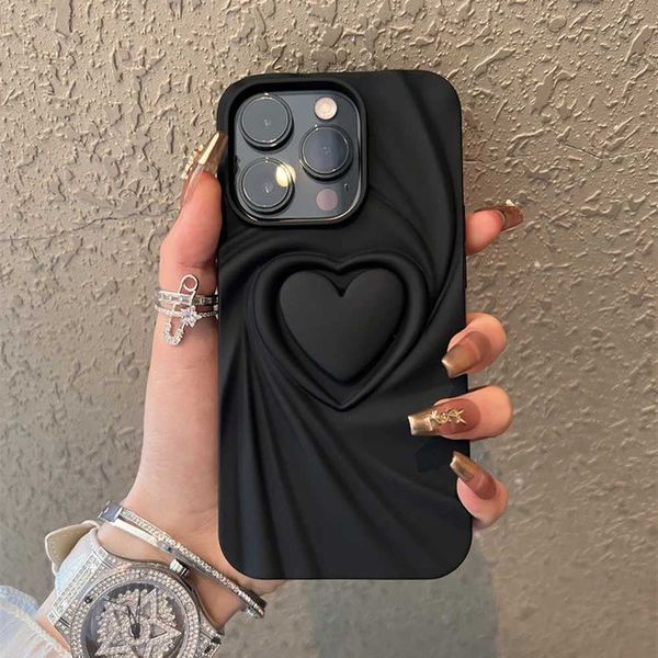 3D Love Heart Creative Phone Case Suitable for iPhone 15 14 12 11 Pro Max Soft TPU Fashion Matte Candy Color Shockproof Back Case M240902
