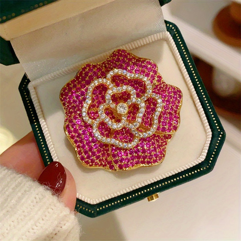 TEMU 1pc Vintage Full Camellia Brooch – Elegant 3d Pin With , Sophisticated Women’s Accessory For Casual Attire Or Gifting