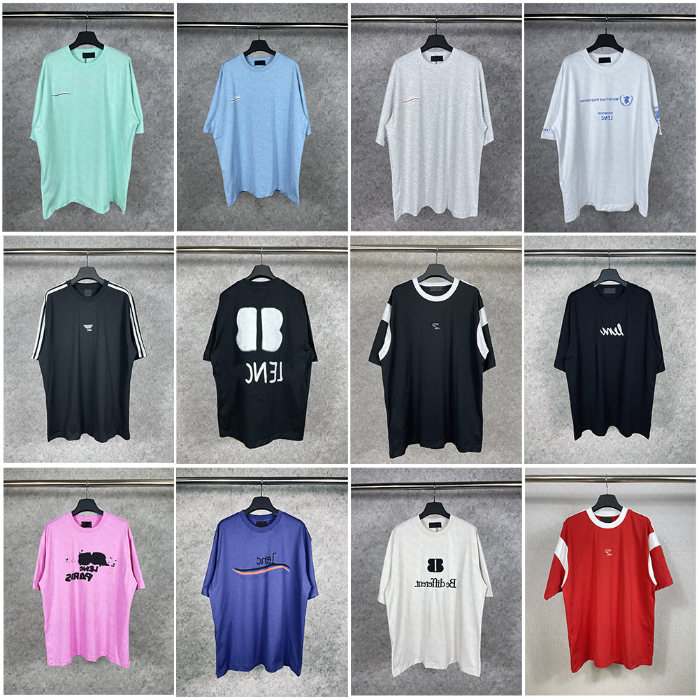 Ba lenci aga shirts designer men Boxy Cropped Streetwear Tee: Washed Cotton Blend, Micro-Pleated Sleeves for High-Fashion Layering shirts for men de