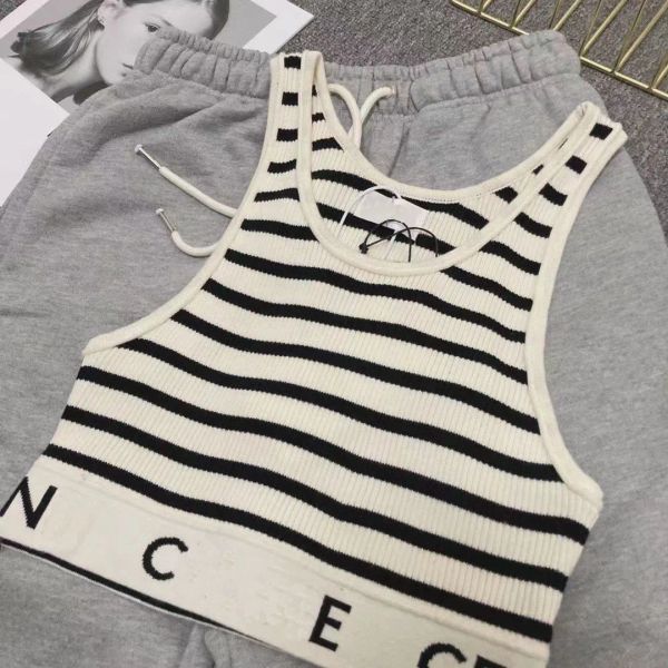 2023 summer designer Stripes t shirt Cropped T Shirts Women Knits Tee Knitted Sport Top Tank Tops Woman Vest Yoga Tees