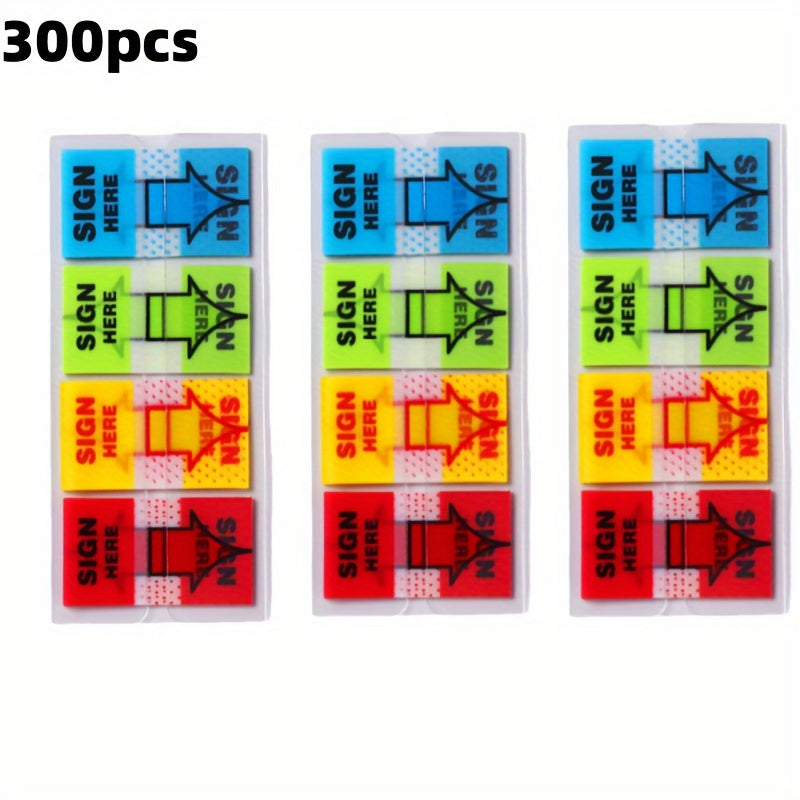 TEMU Sign Here Arrow Flags, -200-300 Pack, Self-adhesive Sticky Page Markers, Assorted Colors, Signature Tabs For Documents, Office And