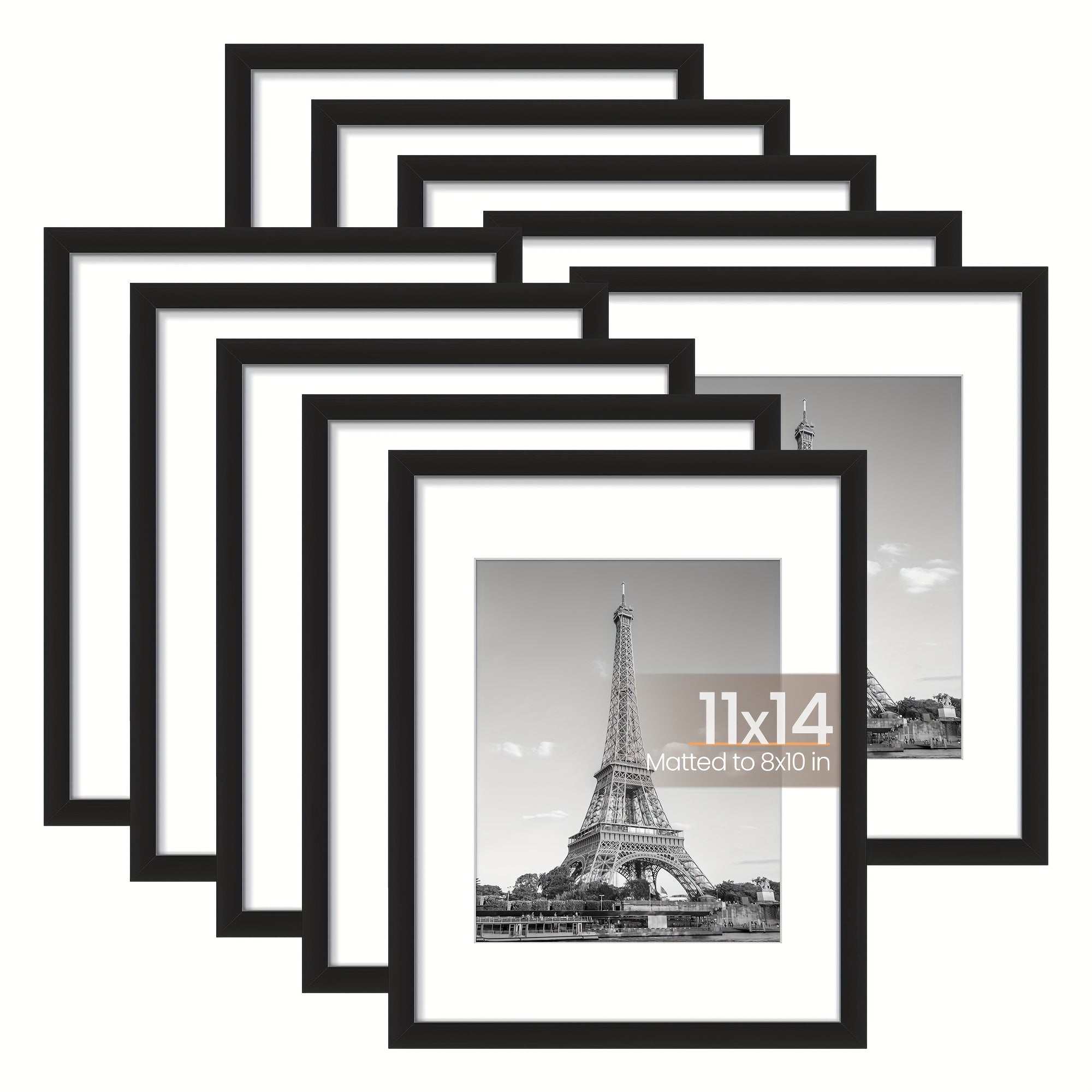 TEMU Black 10pcs 11x14 Picture Frame, Display Pictures 8x10 With Mat Or 11x14 Without, Multi Photo Frames Collage For Wall Display, Suitable For