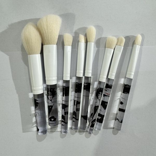 Transparent printed handle set, hot with bag, 8 makeup brush sets